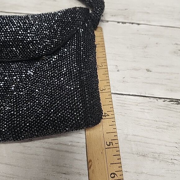 Vintage Black Beaded Sparkling Small Clutch Bag Purse Handbag - Picture 5 of 9